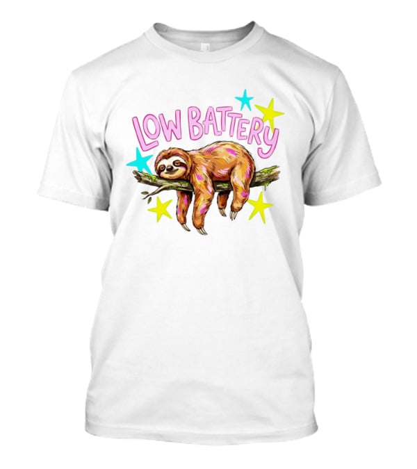Lazy Sloth Low Battery Tired Animal With Colorful Stars T-Shirt