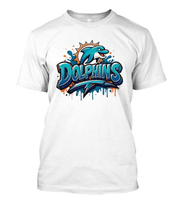 Miami Dolphins Graffiti Football Dolphins Splash Blue Orange T-Shirt