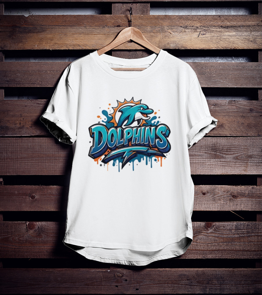 Miami Dolphins Graffiti Football Dolphins Splash Blue Orange T-Shirt