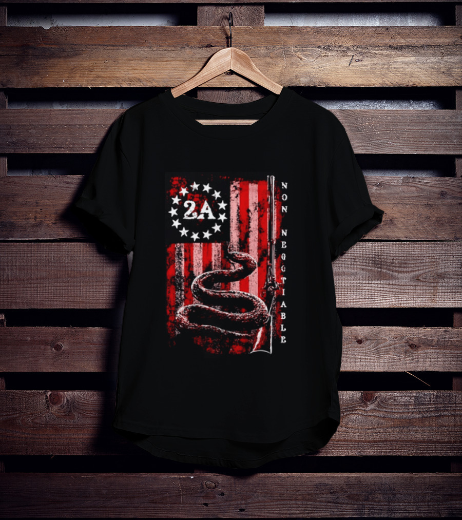 2A Non Negotiable Second Amendment Snake Musket Flag Distressed Stars Stripes T-Shirt