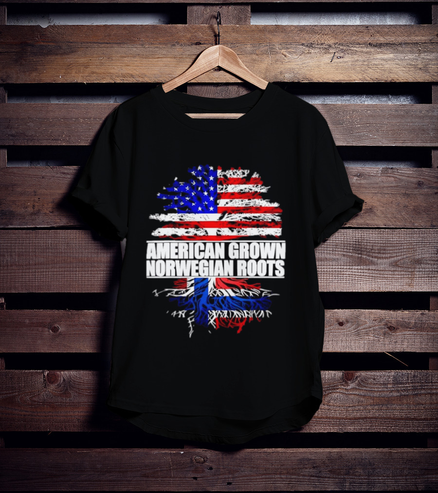American Grown Norwegian Roots Flag Tree Heritage T-Shirt
