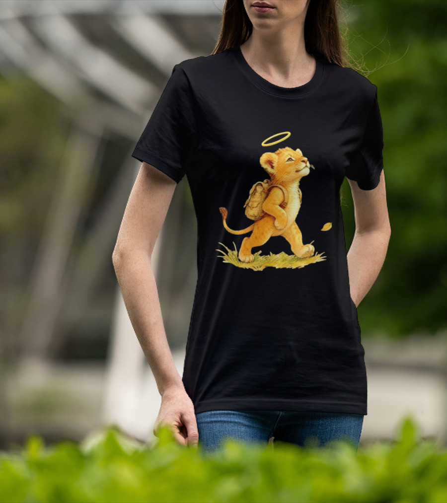 Baby Lion Cub With Halo And Backpack Heading To School T-Shirt