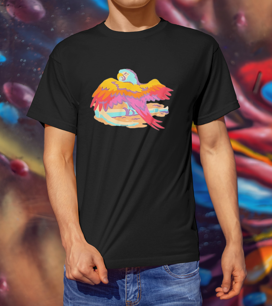 Macaw Parrot Perched On Anchor In Vibrant Tropical Beach Setting T-Shirt