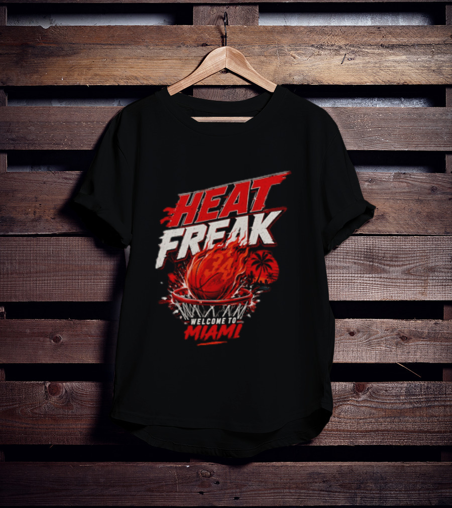Heat Freak Welcome To Miami Basketball Flame Palm 34 T-Shirt