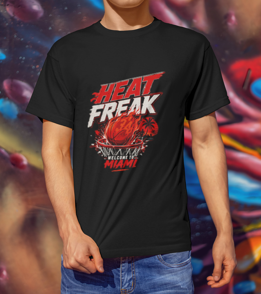 Heat Freak Welcome To Miami Basketball Flame Palm 34 T-Shirt