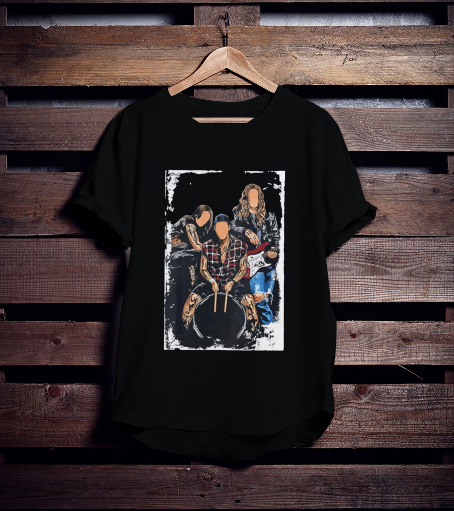 Rock Band Musicians Playing Instruments Grunge Music Drummer Guitarist T-Shirt