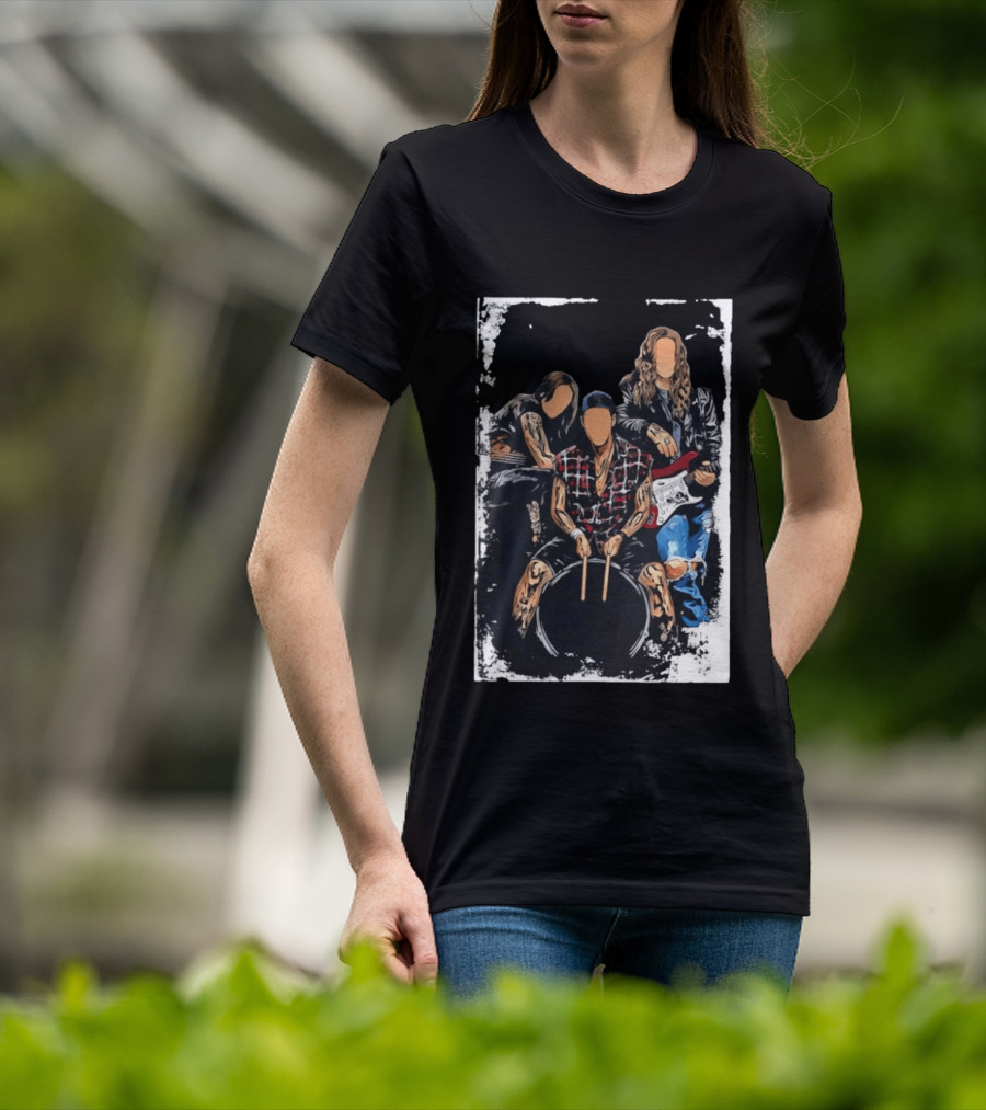 Rock Band Musicians Playing Instruments Grunge Music Drummer Guitarist T-Shirt