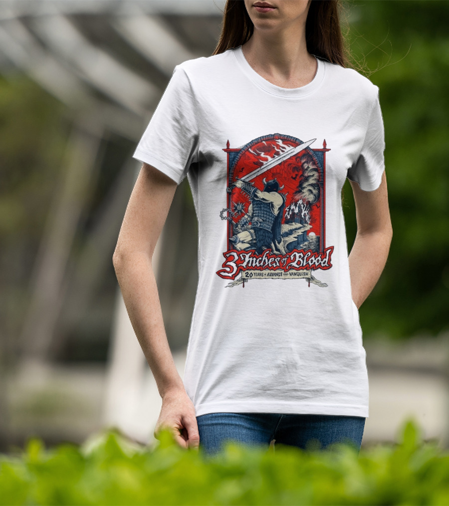 3 Inches Of Blood 20 Years Of Advance And Vanquish Alberta Nov 22 23 2026 T-Shirt