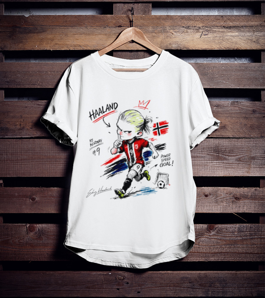 Haaland No 9 Norway Flag Power Speed Goal Scandinavian Soccer T-Shirt