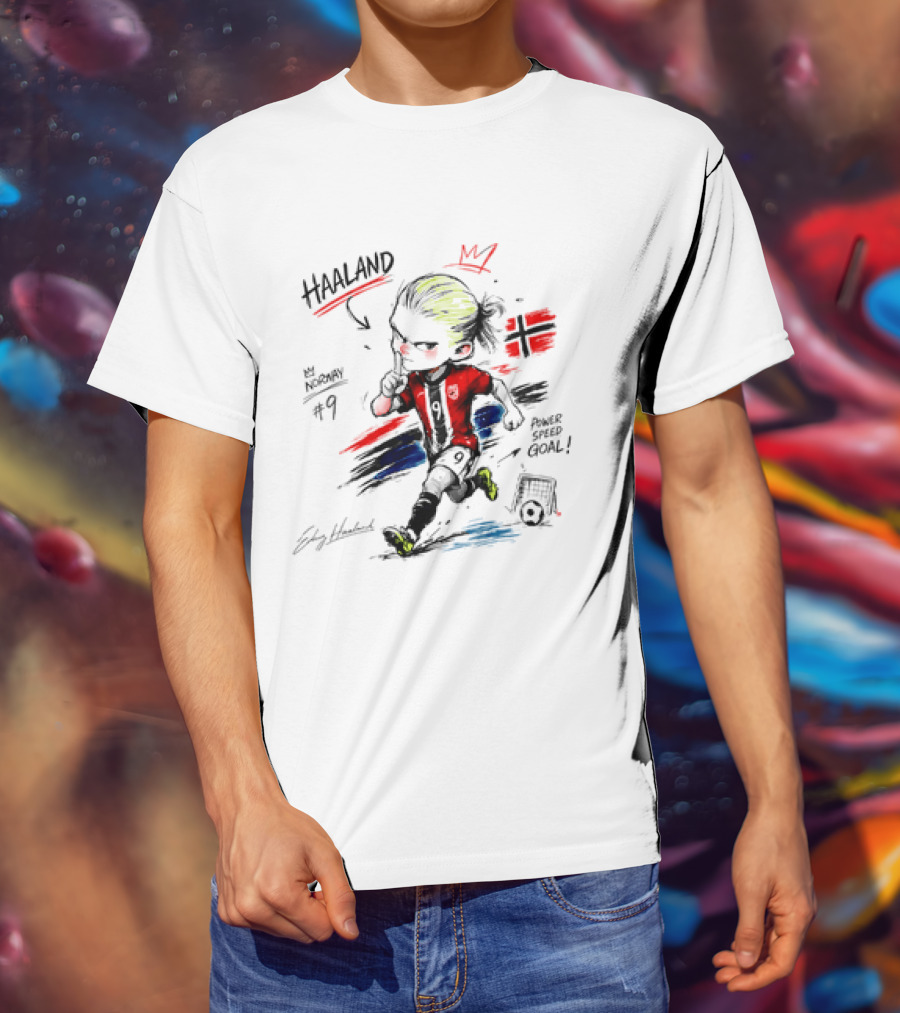 Haaland No 9 Norway Flag Power Speed Goal Scandinavian Soccer T-Shirt
