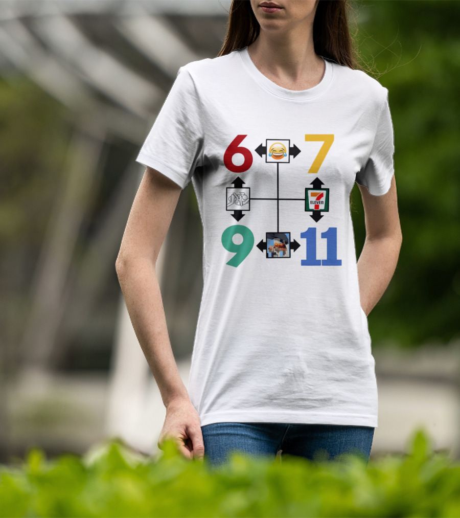 Six Seven 6 7 9 11 Emoji Wojak Meme Diagram Edgy Dark Humor T-Shirt