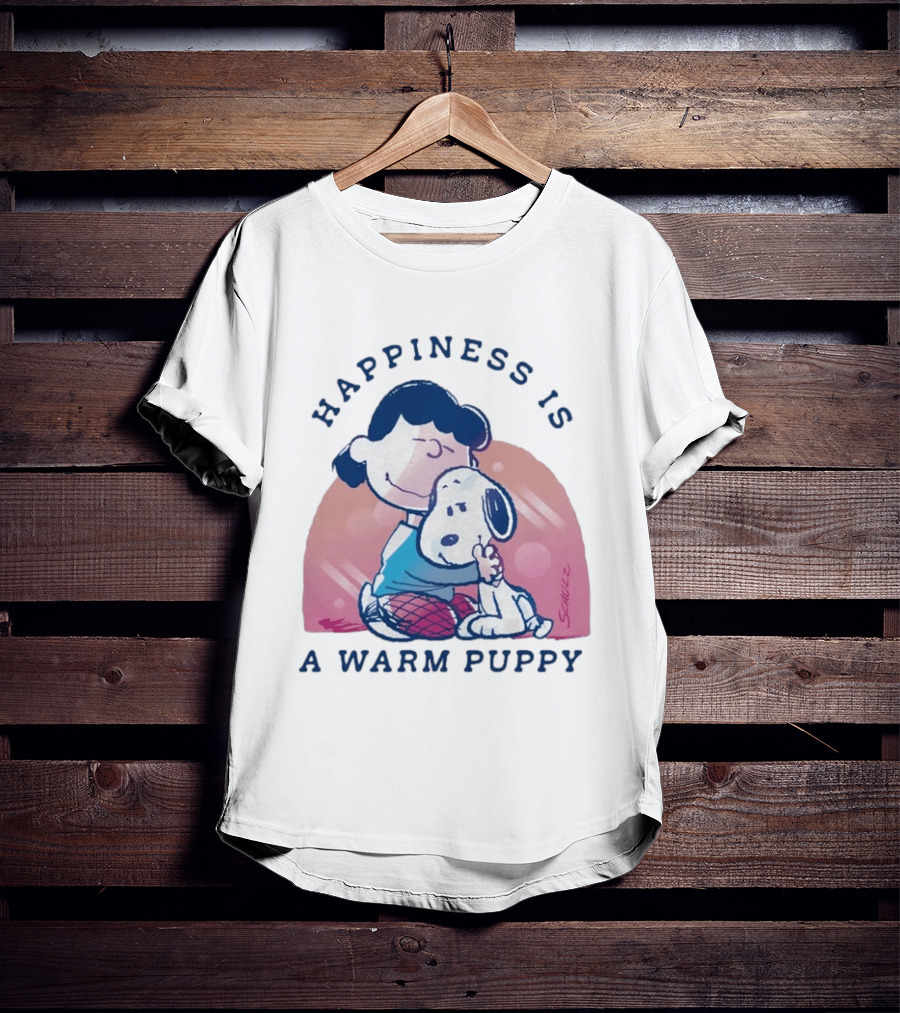 Happiness Is A Warm Puppy Snoopy And Lucy Van Pelt Hugging Moments T-Shirt
