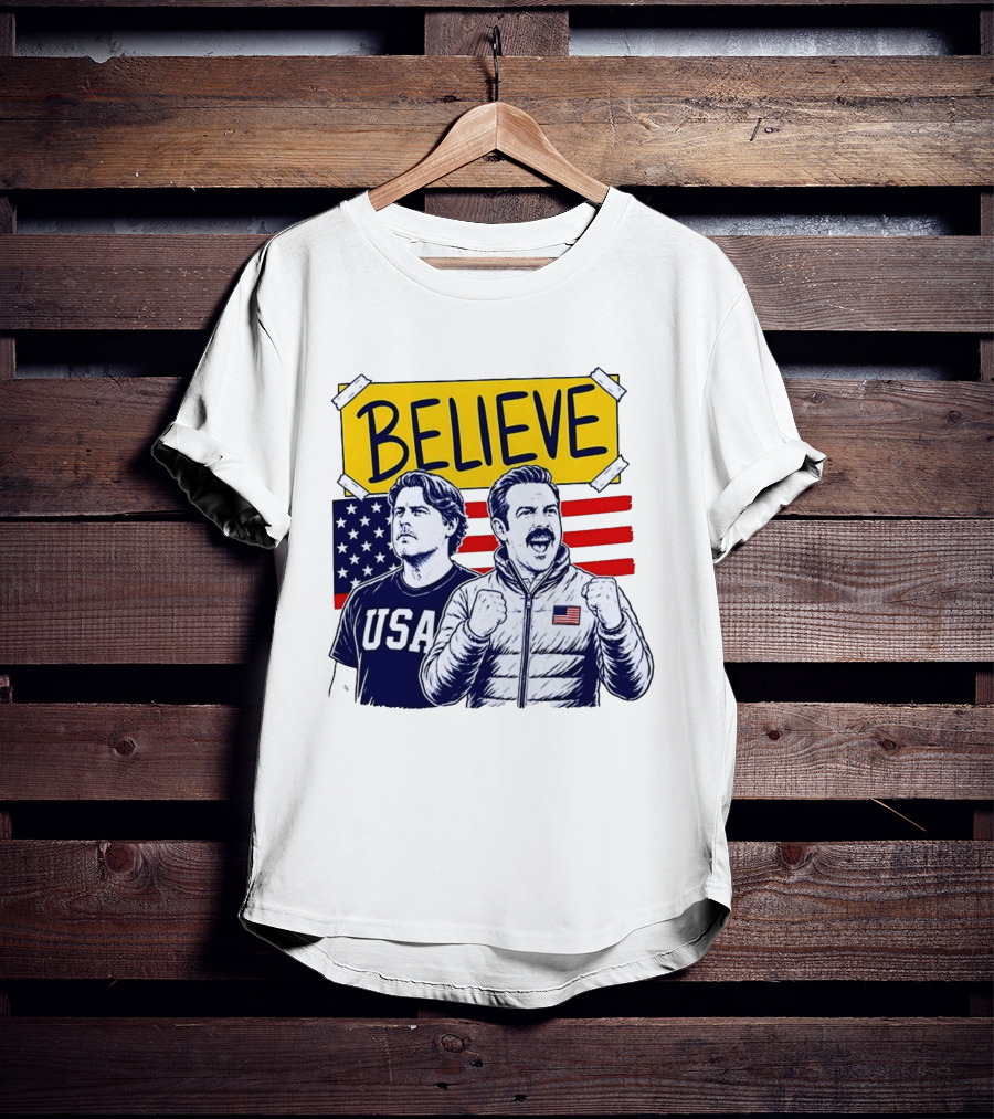Ted Lasso Coach Beard Believe USA American Flag Scene T-Shirt