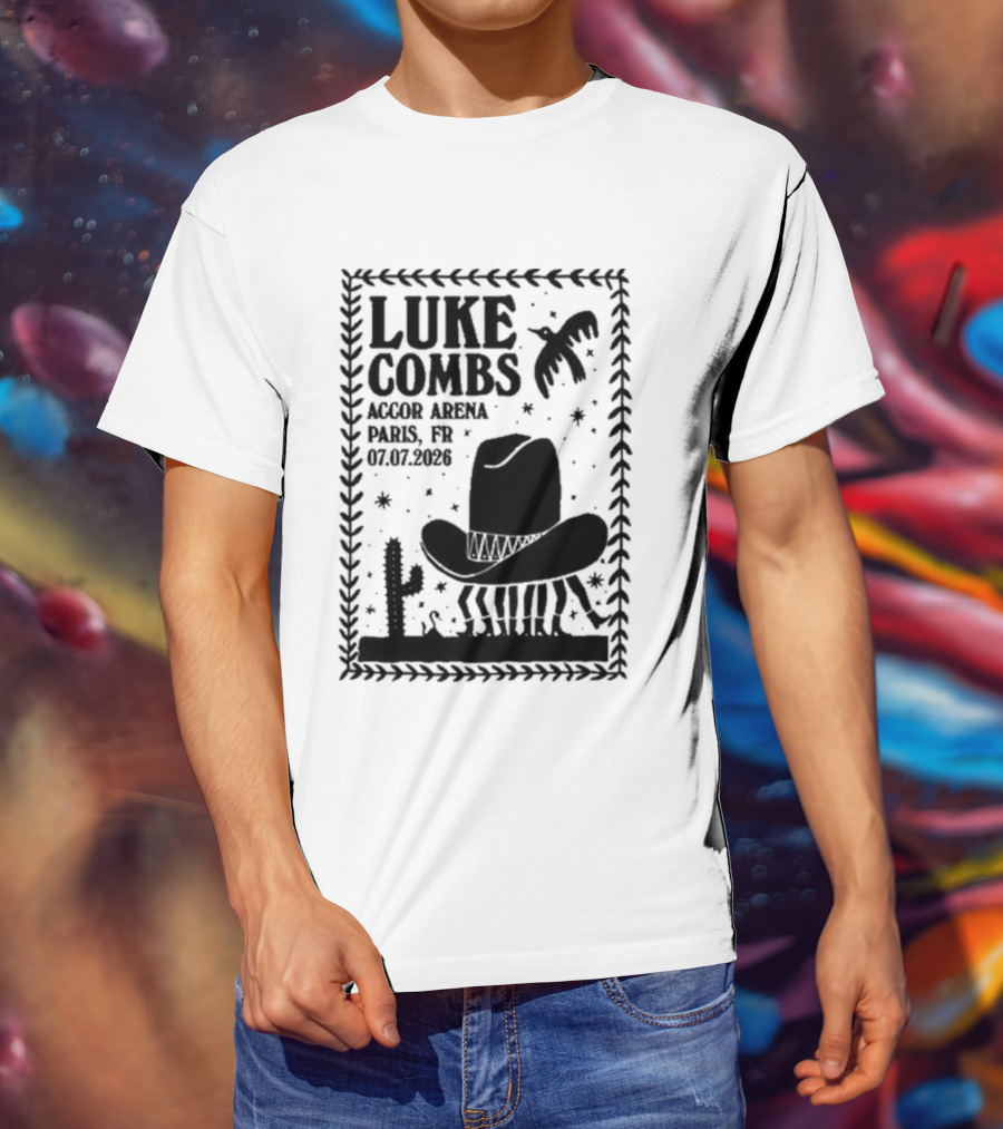 Luke Combs Paris Accor Arena July 07 2026 Western Theme Cowboy Hat Desert Cactus T-Shirt
