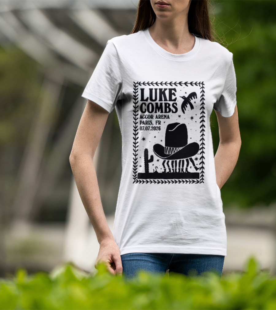 Luke Combs Paris Accor Arena July 07 2026 Western Theme Cowboy Hat Desert Cactus T-Shirt