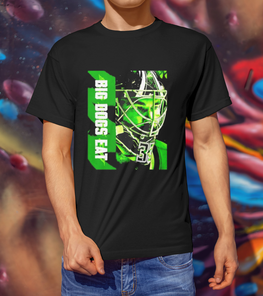 Big Dogs Eat Hockey Goalie 33 Green Masked Player T-Shirt