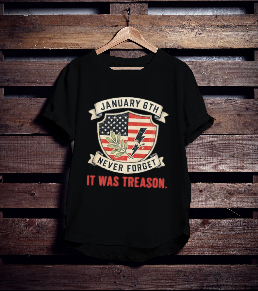 January 6th Never Forget It Was Treason Olive Branch Lightning Bolt Flag T-Shirt