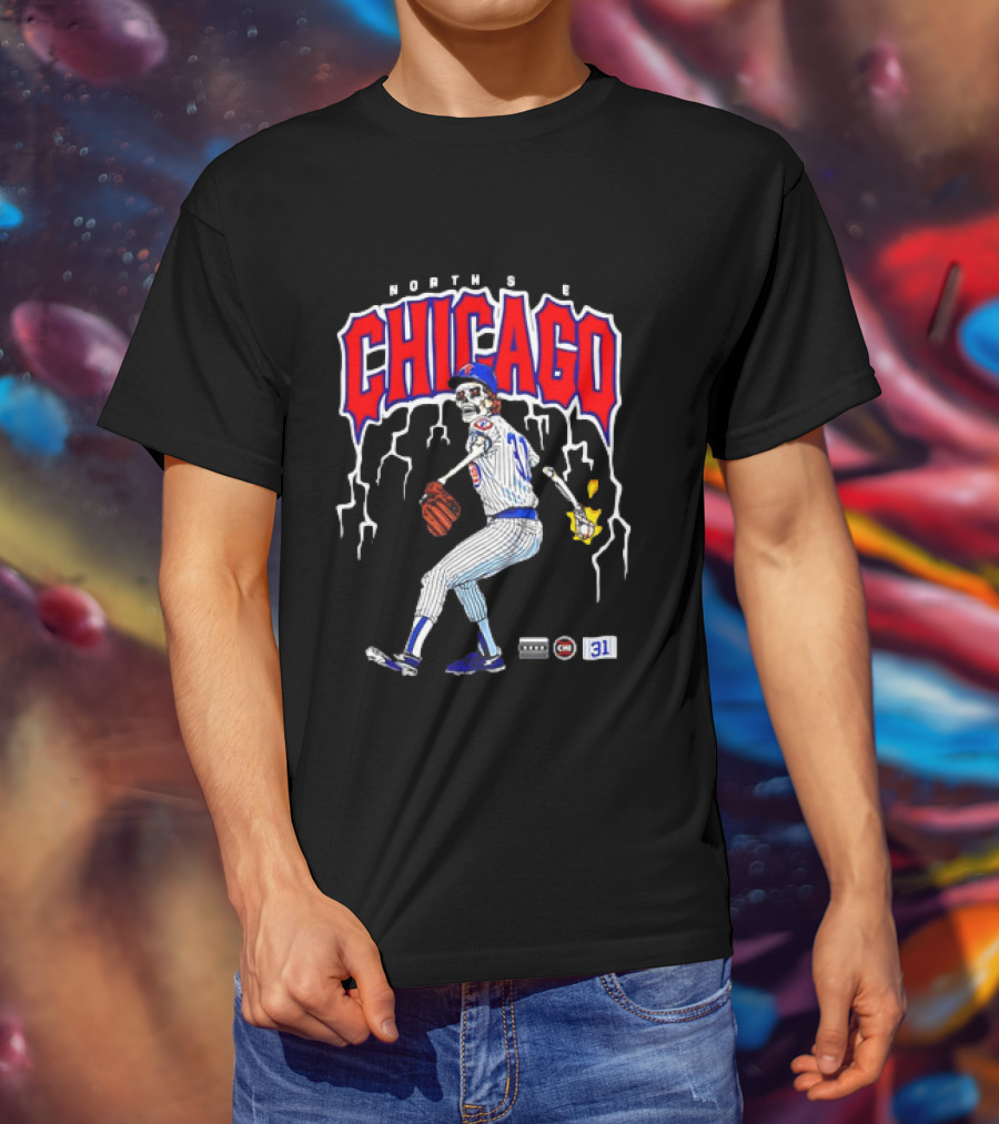 North Side Chicago Skeleton Pitcher CHI 31 Baseball T-Shirt