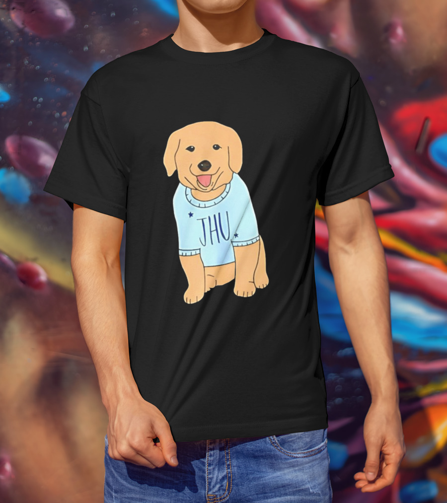 JHU Puppy In Light Blue Sweater T-Shirt