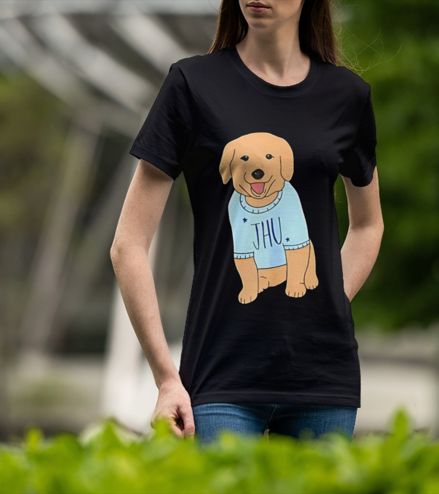 JHU Puppy In Light Blue Sweater T-Shirt