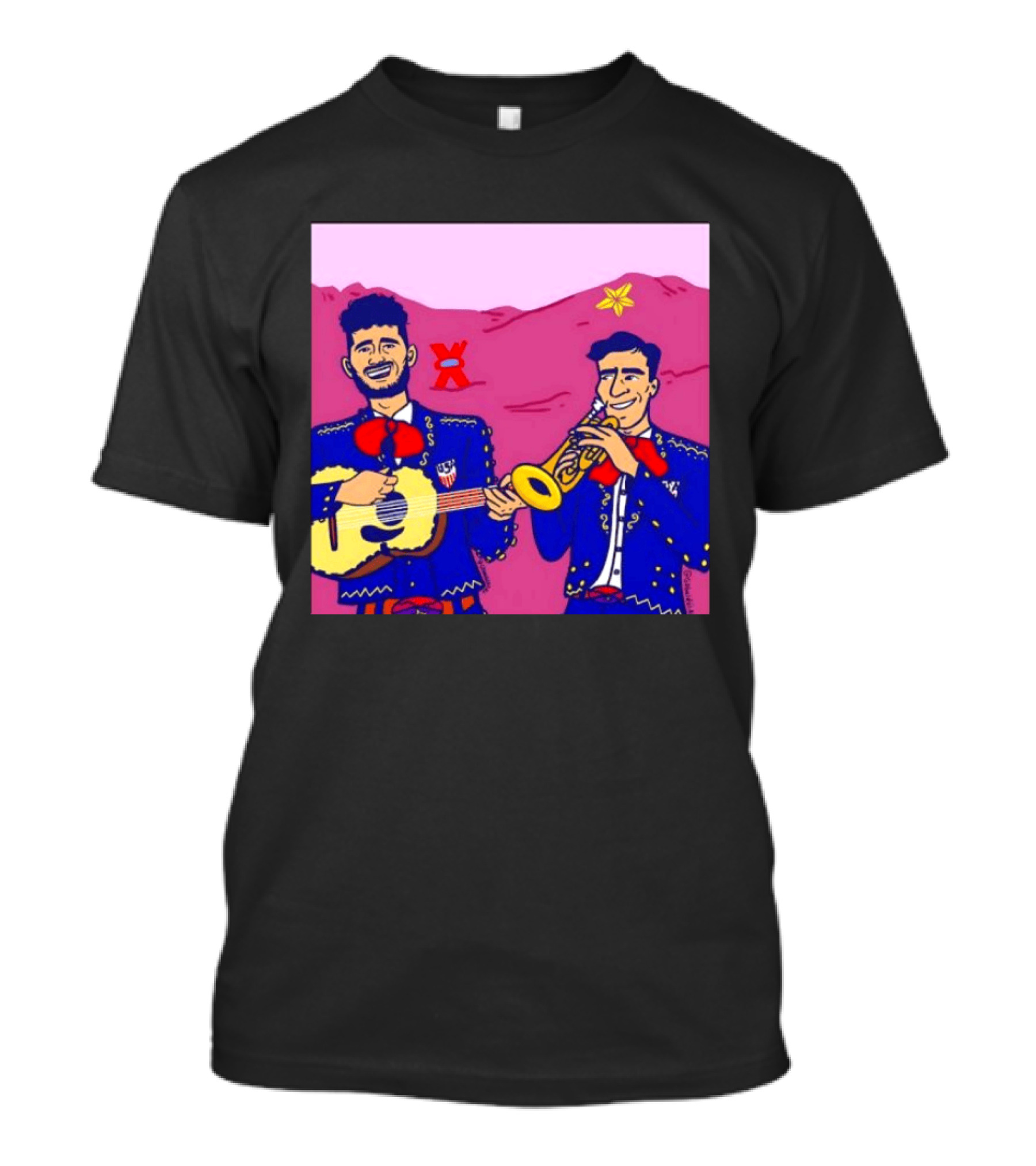 USA Mariachi Musicians Mexican Culture Guitar Trumpet Stars Mountains T-Shirt