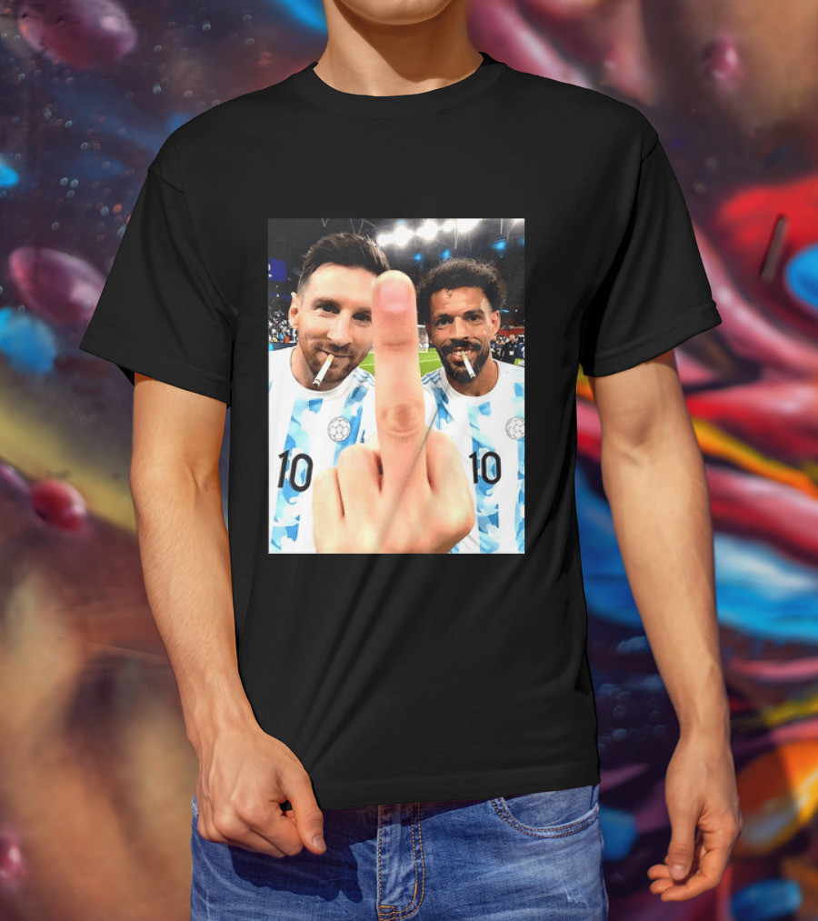 Messi Argentina Vozinha Cape Verde Middle Finger Gesture Football Smokers T-Shirt