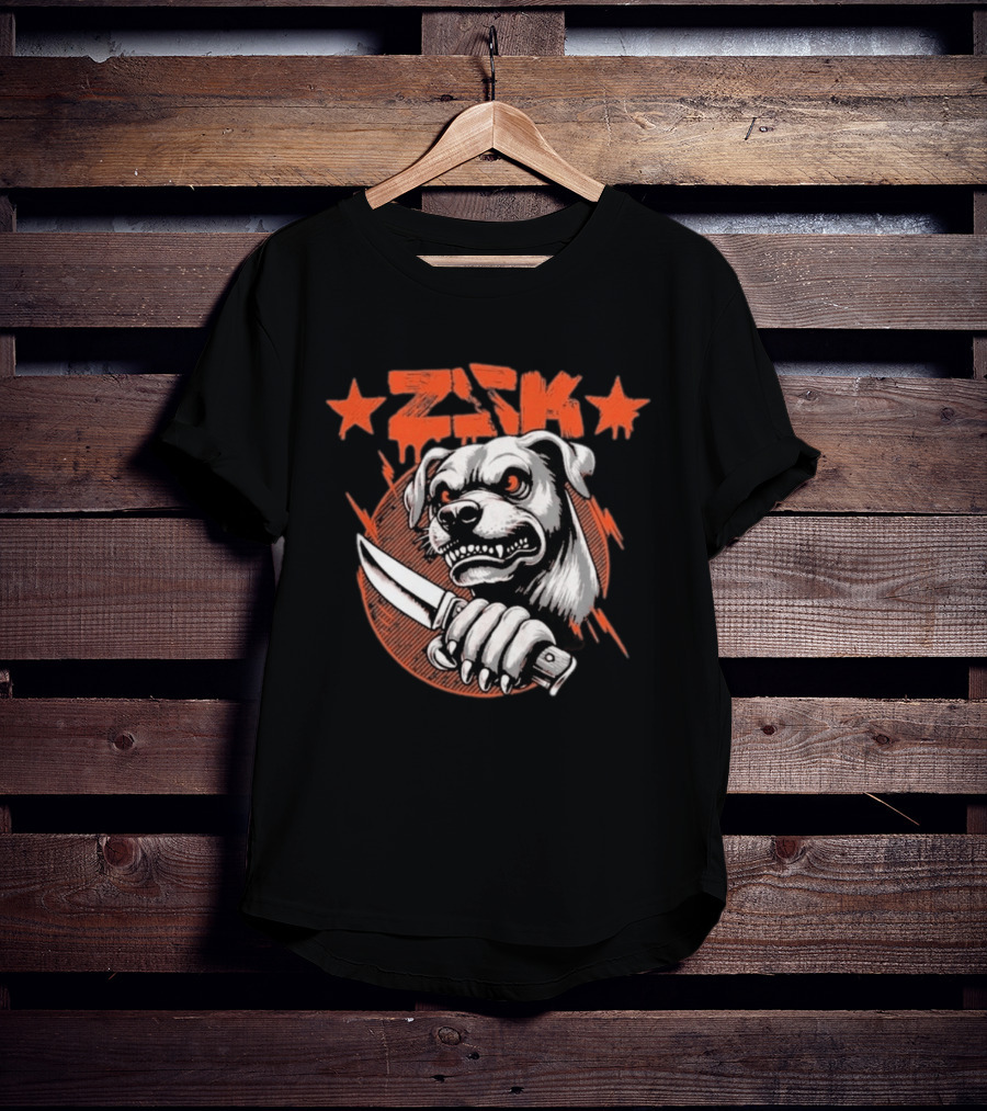 ZSK Dogfight Fierce Bulldog Holding Knife T-Shirt