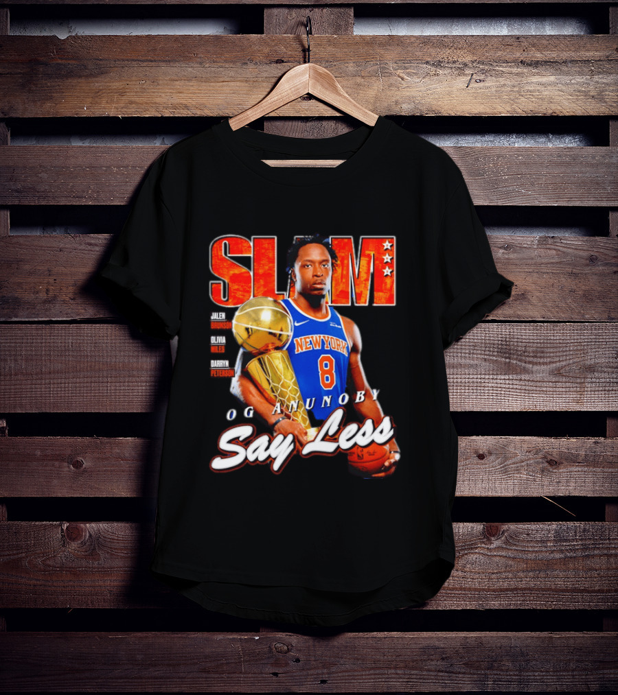 OG Anunoby New York Knicks SLAM Cover Larry O'Brien Trophy Say Less Jalen Brunson 2026 T-Shirt