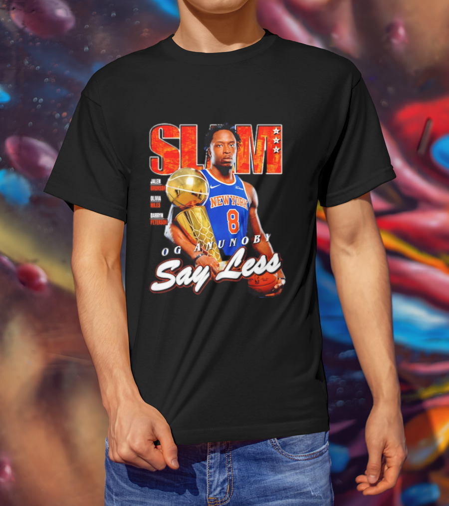 OG Anunoby New York Knicks SLAM Cover Larry O'Brien Trophy Say Less Jalen Brunson 2026 T-Shirt