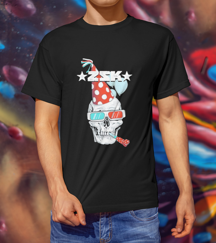ZSK Skull Party Hat 3D Glasses Fun T-Shirt