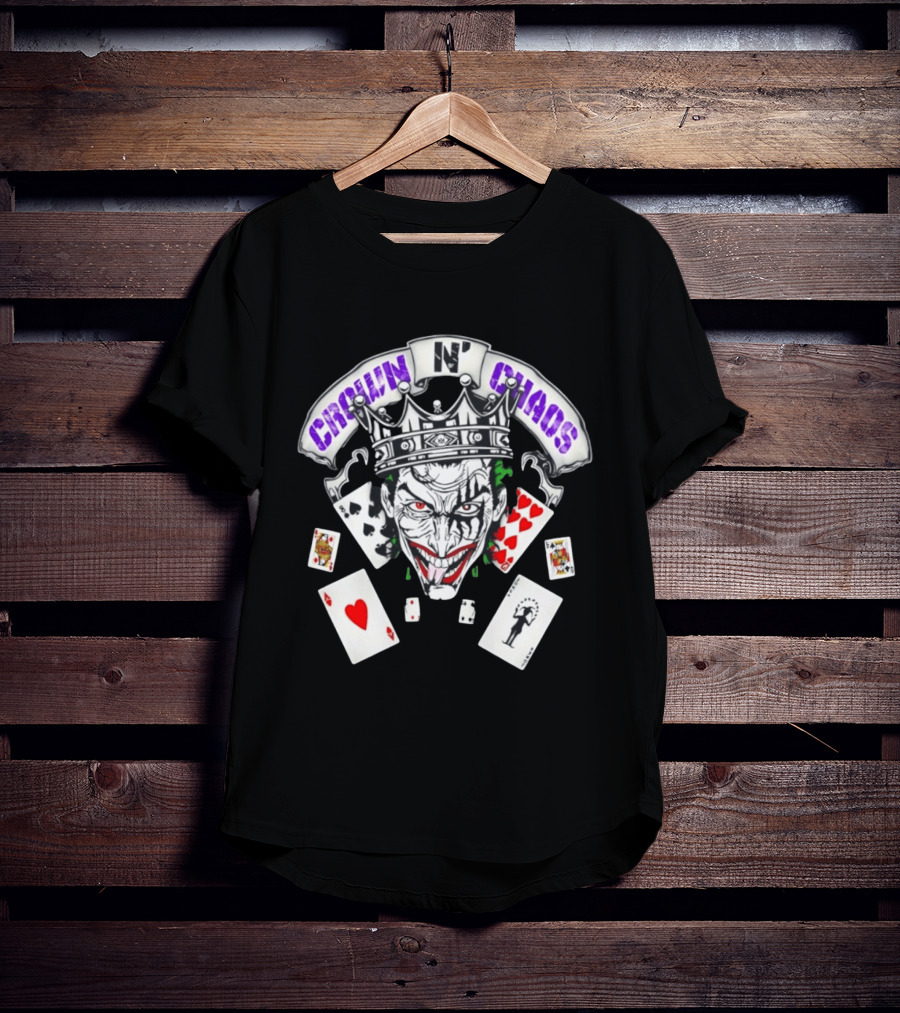 Crown N' Chaos Joker Face With Playing Cards T-Shirt