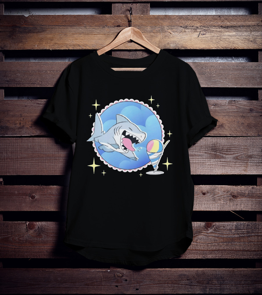 Shark Chasing Colorful Shaved Ice In Sky Circle With Stars T-Shirt