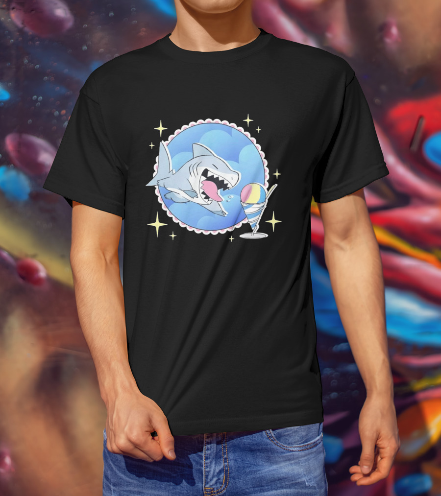 Shark Chasing Colorful Shaved Ice In Sky Circle With Stars T-Shirt