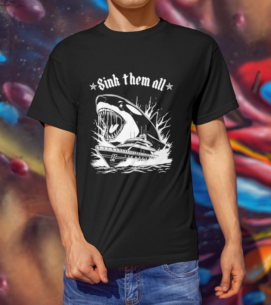 Sink Them All Orca Yacht Attack Scene T-Shirt