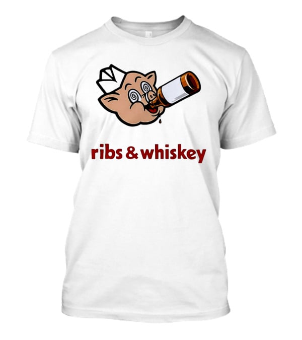 Ribs And Whiskey Pig Drinking Bottle Fun T-Shirt