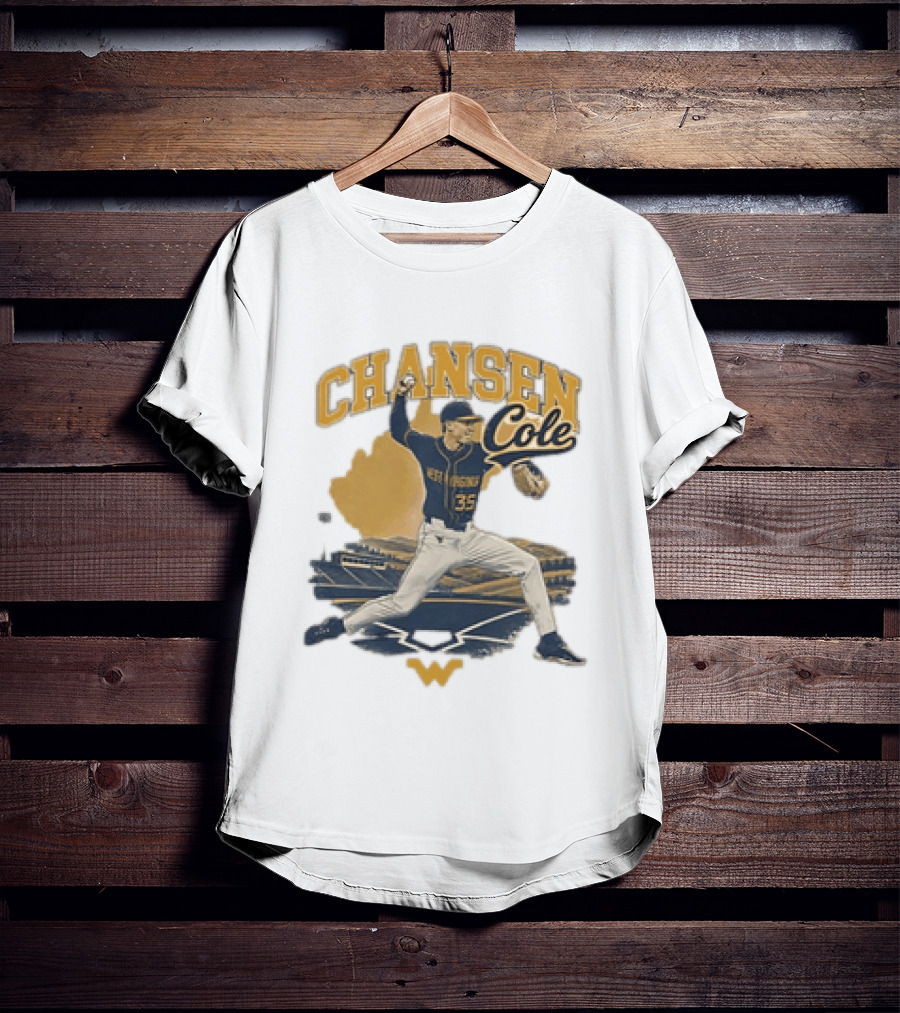 Chansen Cole West Virginia Mountaineers Baseball Player 35 Pitching Action T-Shirt