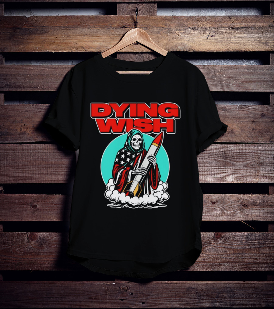 Dying Wish Grim Reaper Holding Nuclear Missile American Flag Cloak T-Shirt