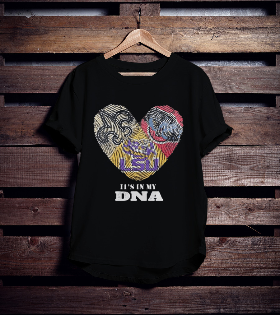 LSU New Orleans Saints It's In My DNA Fingerprint Heart T-Shirt