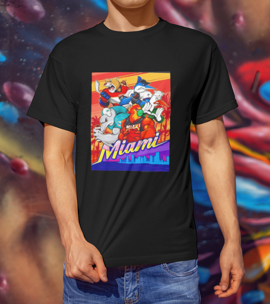 Miami Sports City Team Mascots Collage T-Shirt