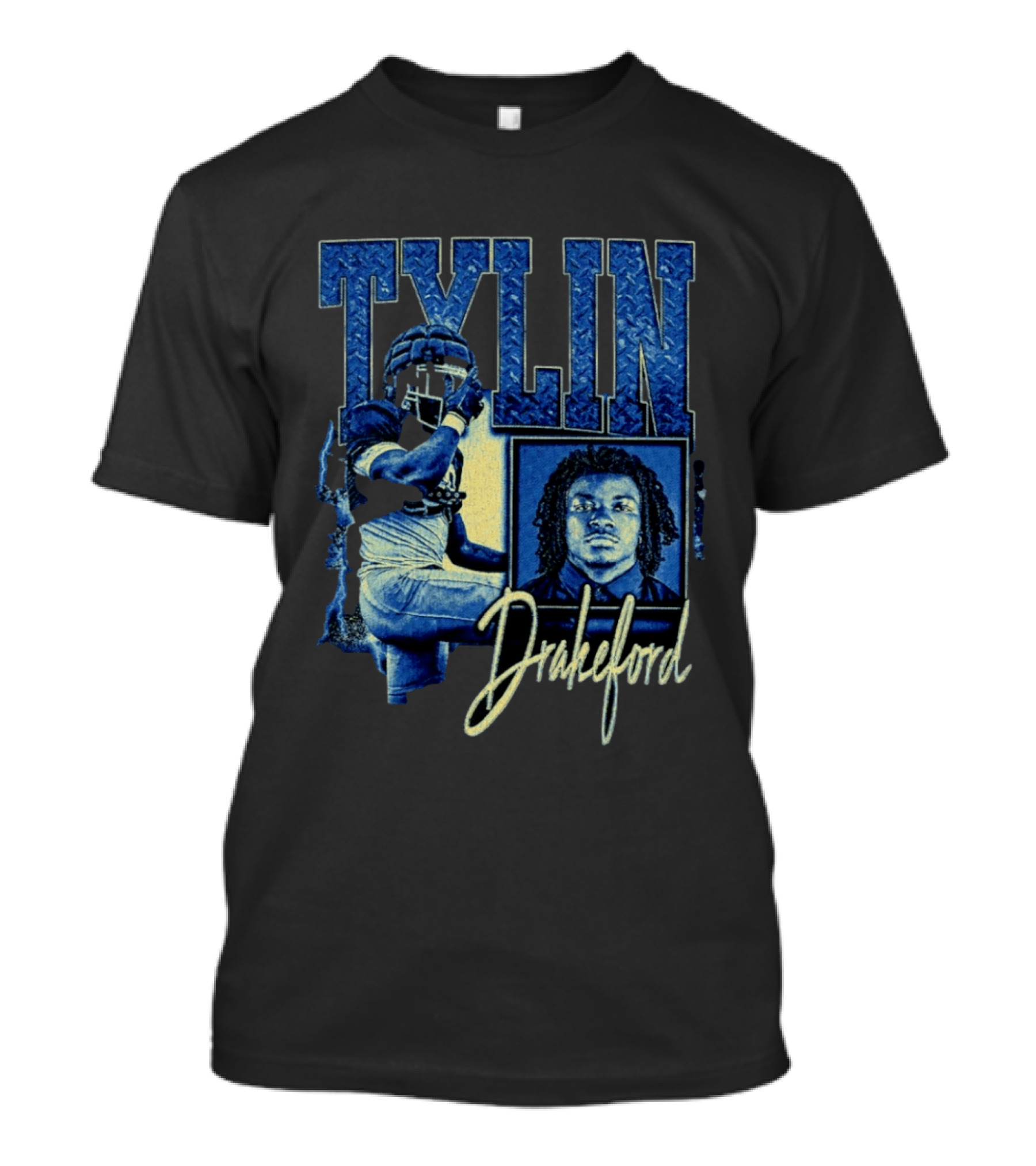 Tylin Drakeford Football Athlete Blue Portrait NFL Style Bootleg T-Shirt