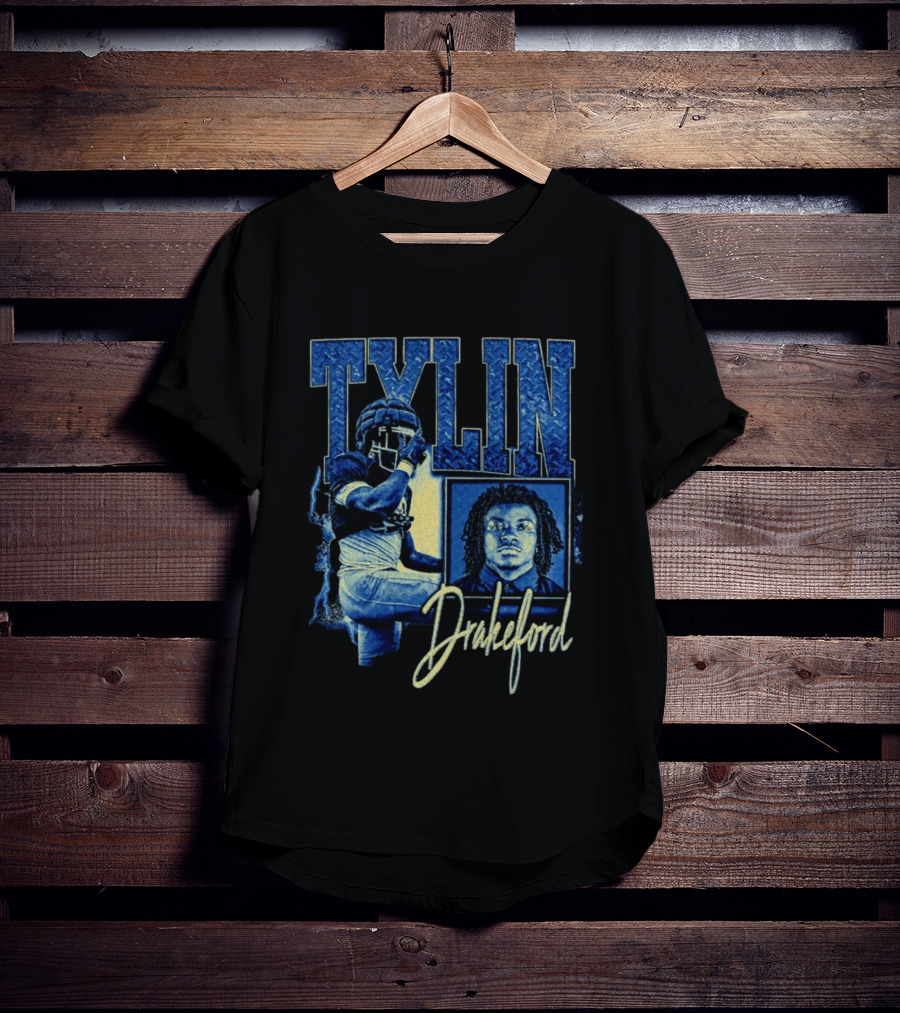 Tylin Drakeford Football Athlete Blue Portrait NFL Style Bootleg T-Shirt