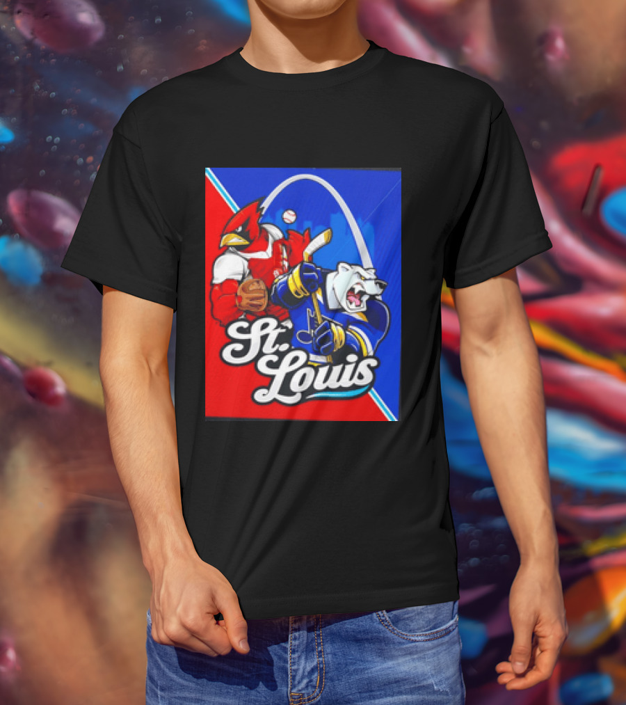 St Louis Cardinals Baseball Blues Hockey Arch Iconic Sports Team Collage T-Shirt