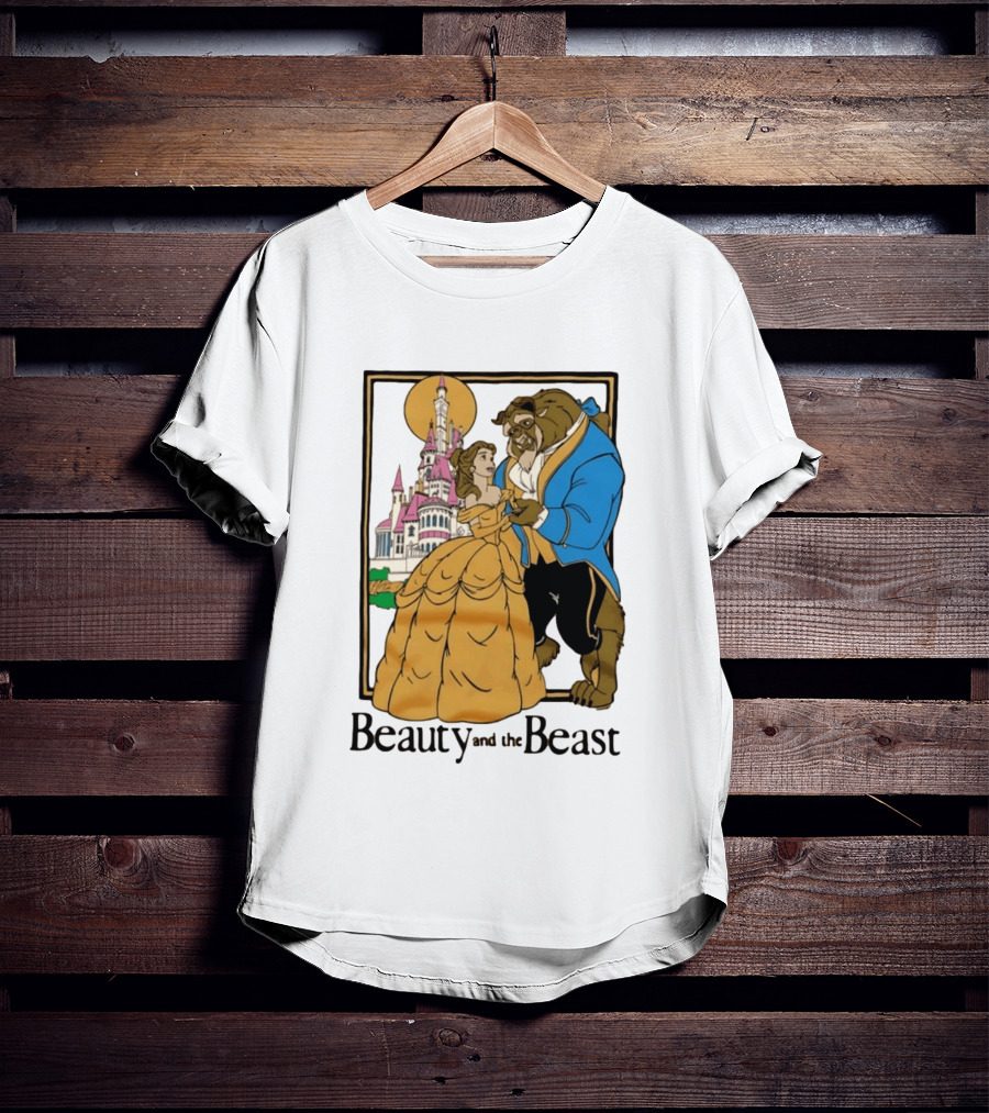 Beauty And The Beast Belle And Beast Dancing In Front Of Castle T-Shirt