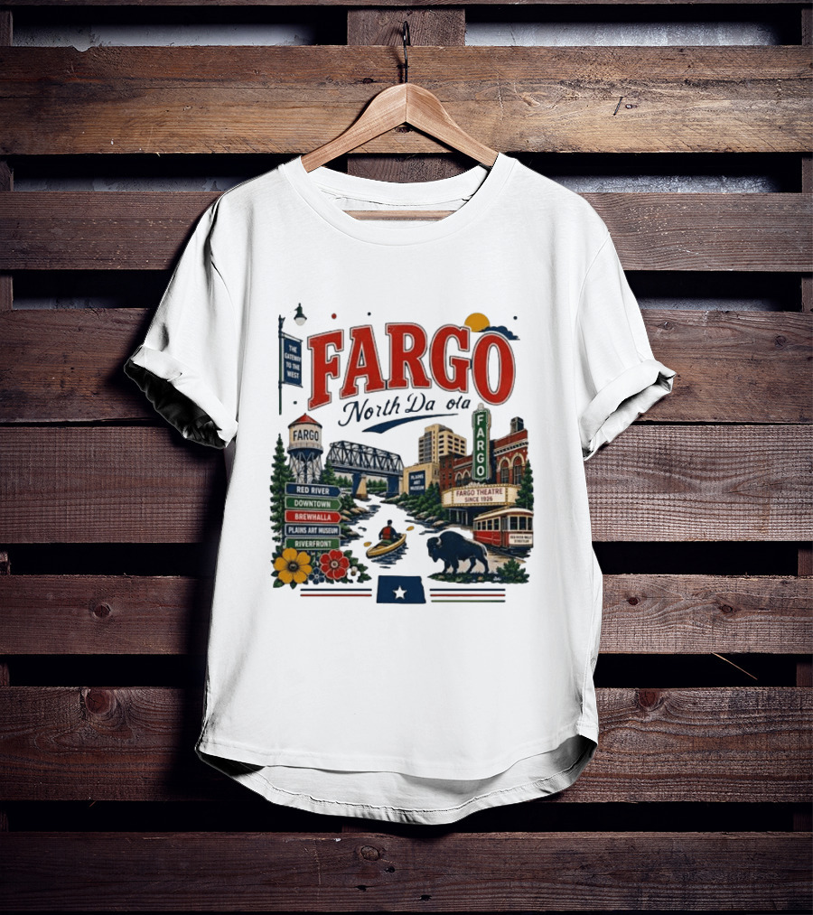 Fargo North Dakota Red River Downtown Brewhalla Plains Art Museum Riverfront Theatre T-Shirt