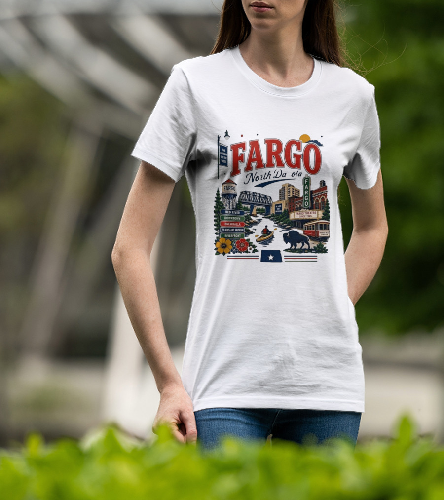 Fargo North Dakota Red River Downtown Brewhalla Plains Art Museum Riverfront Theatre T-Shirt