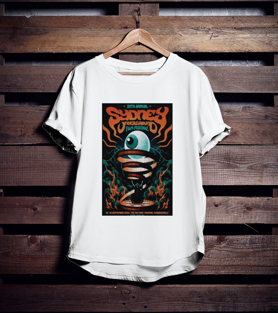 20th Annual Sydney Underground Film Festival Sept 10 13 2026 The Factory Theatre Marrickville Vintage Eye Spiral T-Shirt