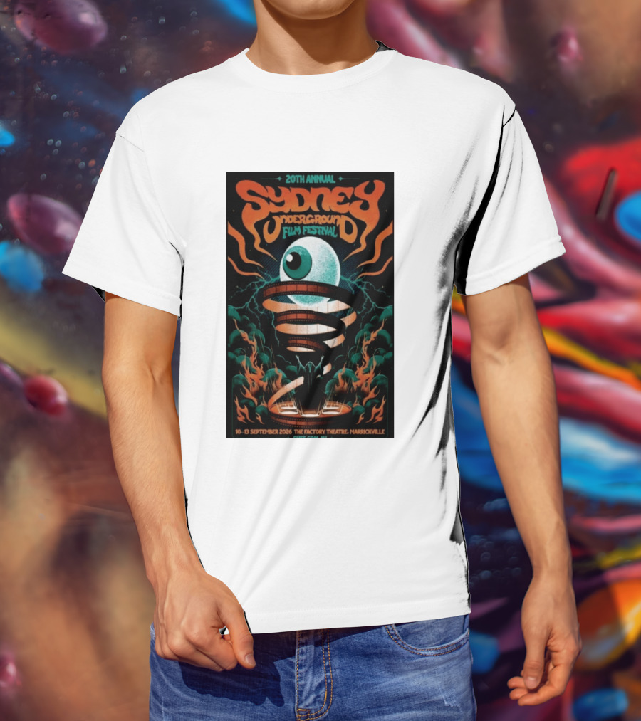 20th Annual Sydney Underground Film Festival Sept 10 13 2026 The Factory Theatre Marrickville Vintage Eye Spiral T-Shirt