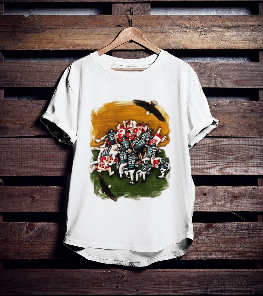 Philadelphia Eagles Tush Push Jalen Hurts Saquon Barkley Jason Kelce Action Play T-Shirt