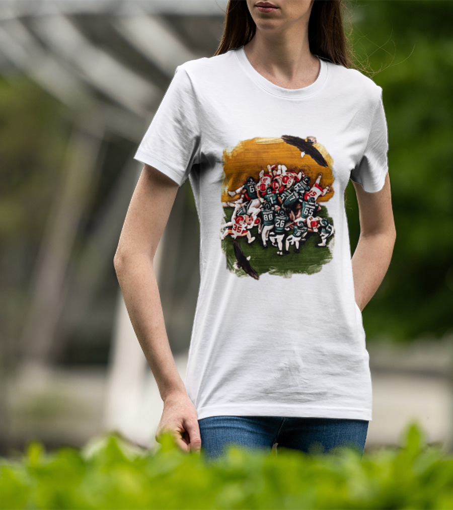 Philadelphia Eagles Tush Push Jalen Hurts Saquon Barkley Jason Kelce Action Play T-Shirt