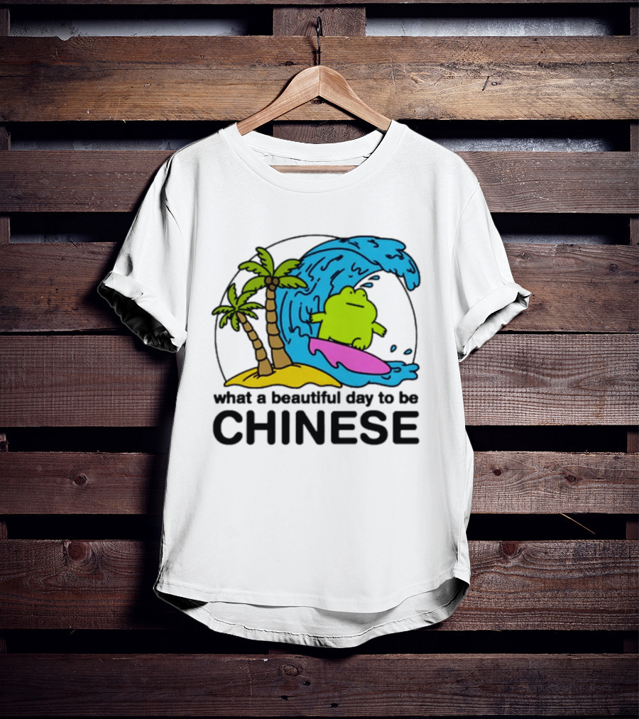 What A Beautiful Day To Be Chinese Surfing Frog With Palm Trees And Waves T-Shirt